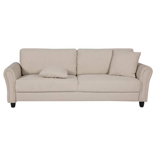 Z-joyee 86.61 in. Square Arm Microfiber Modern Straight Sofa in Off White