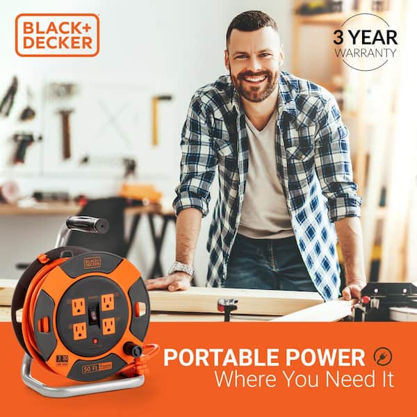 BLACK+DECKER Retractable Extension Cord, 20 ft with 4 Outlets - 16AWG SJT  Cable - Compact Power Cord Reel 