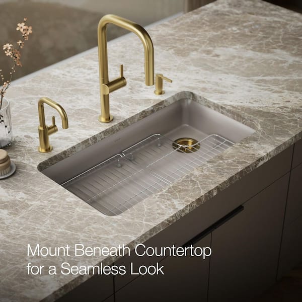 KOHLER Cairn Matte Taupe Granite Composite 33 in. Single Bowl