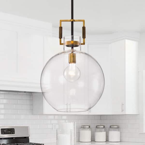 Essence 1-Light Contemporary Oil Rubbed Bronze and Antique Gold Pendant with Globe Shaped Clear Glass