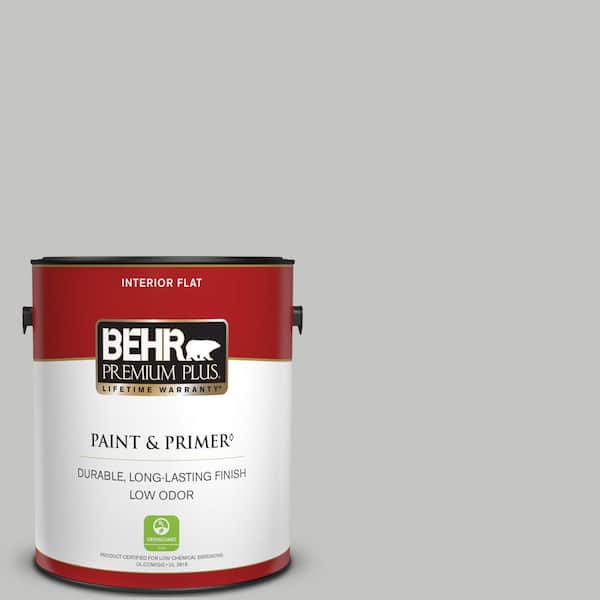 BEHR PREMIUM PLUS 1 gal. #N520-2 Silver Bullet Flat Low Odor Interior Paint & Primer