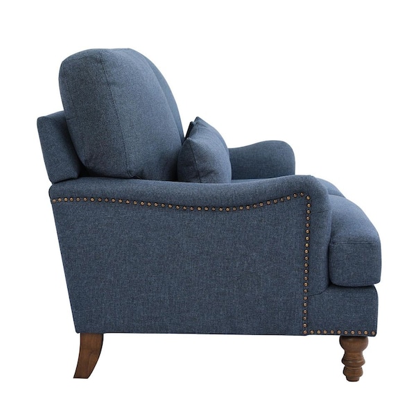 Yero 56 in. Round Arm Fabric Rectangle Mid-Century Upholstered Loveseat Solid Wood Frame Sofa with Pillow in. Dark Blue