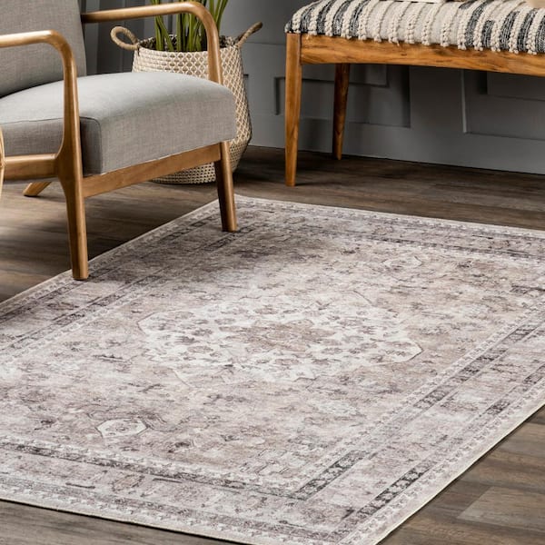 ReaLife Machine Washable, Eco-Friendly Vintage Distressed Floral Rug - 4' x 6' - Gray