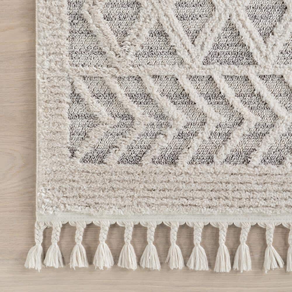 Beige Shag Synthetic Stain-Resistant 9x12 Area Rug