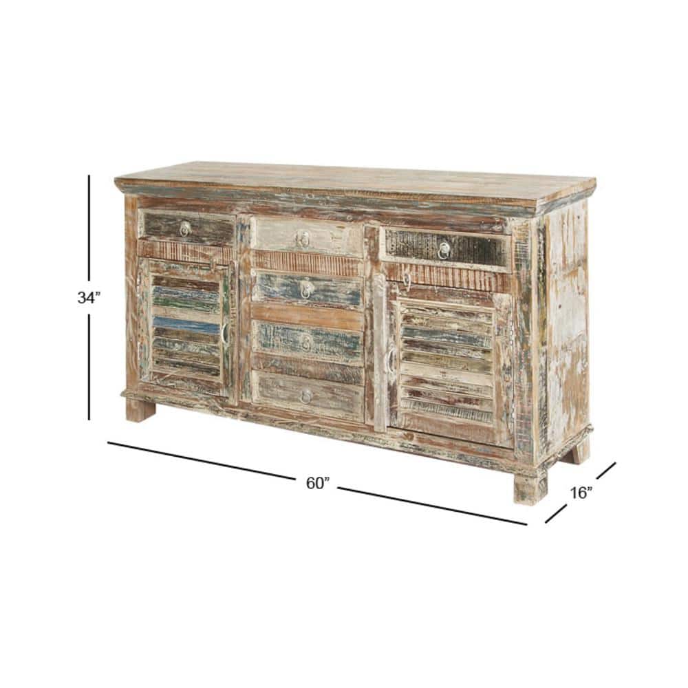 Rustic Dark Brown Reclaimed Wood Cabinet with Adjustable Shelving