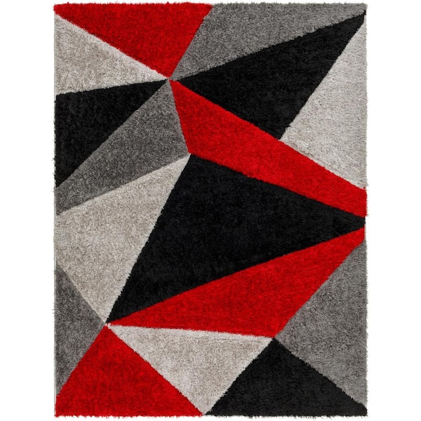 Livabliss Bologna Black/Red 5 ft. x 7 ft. Geometric Indoor Area Rug