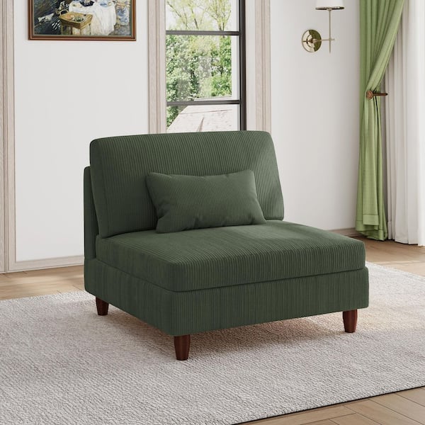 37.3 in. Luxury Armless Corduroy Polyester Rectangle Sectional Center 1-Seat Sofa in Green (Set of 1)