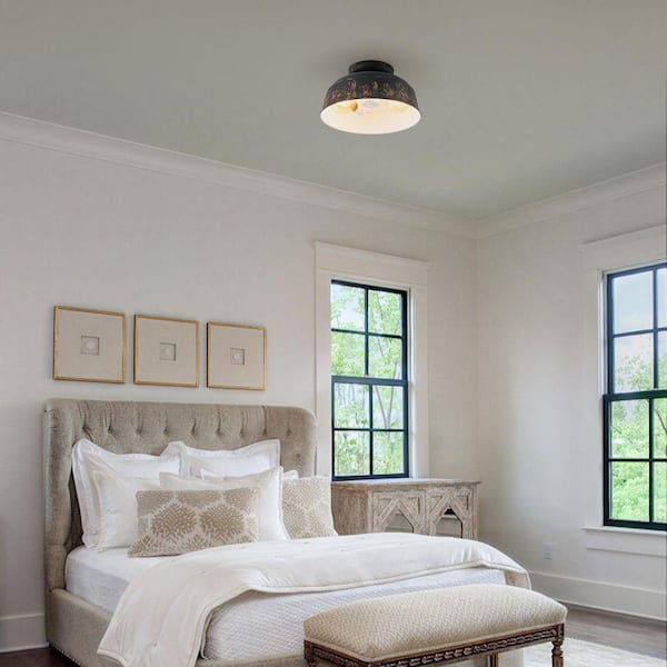 ZYZWMB 14 in. 2-Light Bowl Antique Black Semi-Flush Mount Light