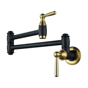 Retro Wall Mounted Brass Pot Filler with 2 Handles in Black and Gold