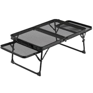 12.3 in. Black Rectangle Cast Aluminium Alloy Portable Picnic Table with Wing Panels