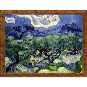 Olive Trees with Alpilles in Background by Vincent Van Gogh Havana Burl Framed Nature Art Print 41.75 in. x 53.75 in.