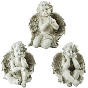 Set of 3 Gray Sitting Cherub Angel Outdoor Garden Statues 11 in.