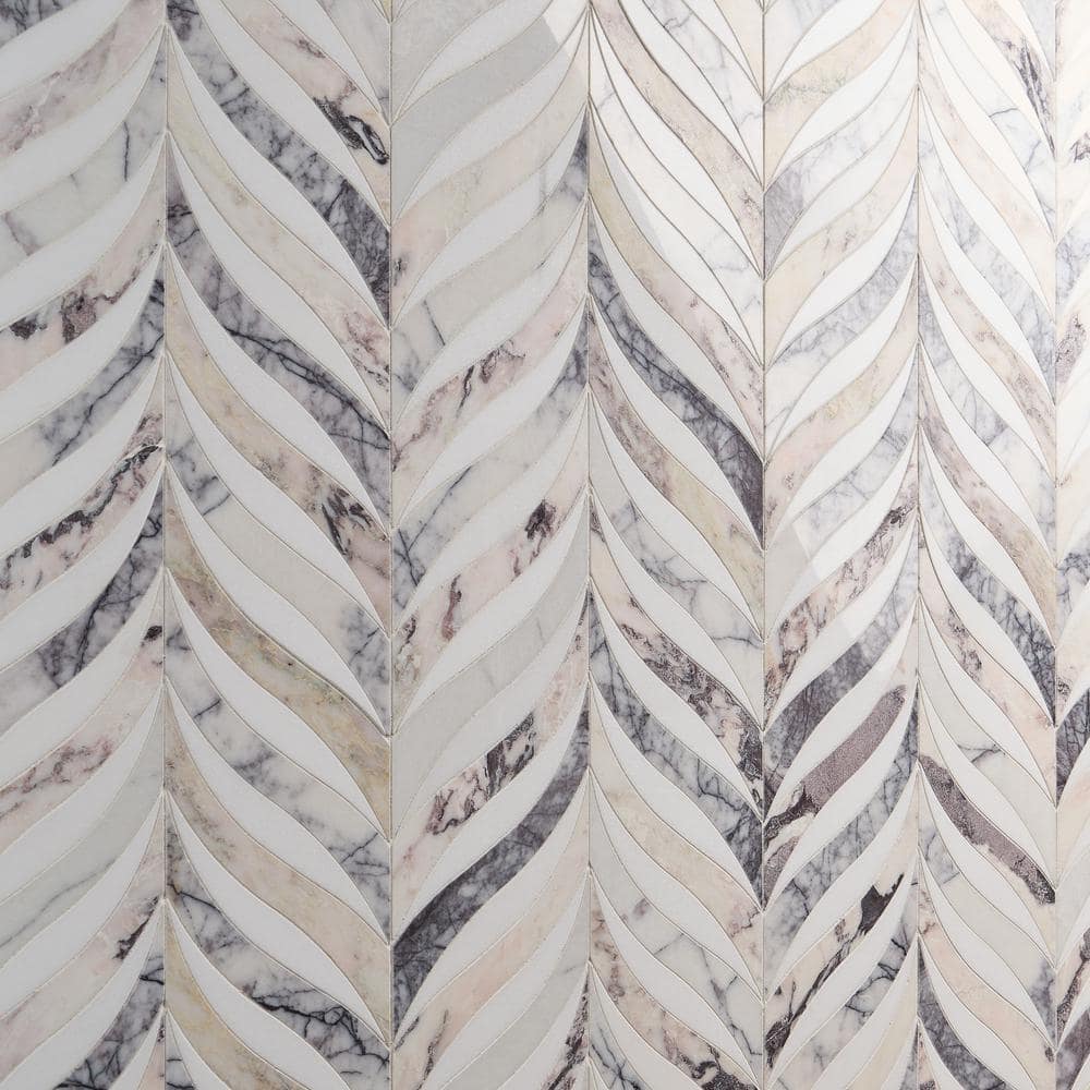 Peach Lilac Cream Polished Marble Mosaic Floor and Wall Tile