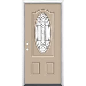 36 in. x 80 in. Chatham 3/4 Oval-Lite Right-Hand Inswing Painted Steel Prehung Front Door with Brickmold, Vinyl Frame