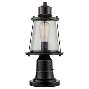 Charlie 1-Light Oil Rubbed Bronze Outdoor Lamp Post Light Fixture with Base Adaptor and Seeded Glass Shade