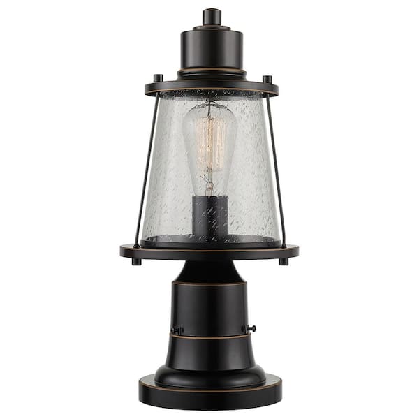 Globe Electric Charlie 1-Light Oil Rubbed Bronze Outdoor Lamp Post Light Fixture with Base Adaptor and Seeded Glass Shade