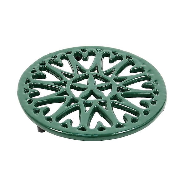 Enameled Sunburst Round Trivet for Stoves, 7 Inch Diameter, Green