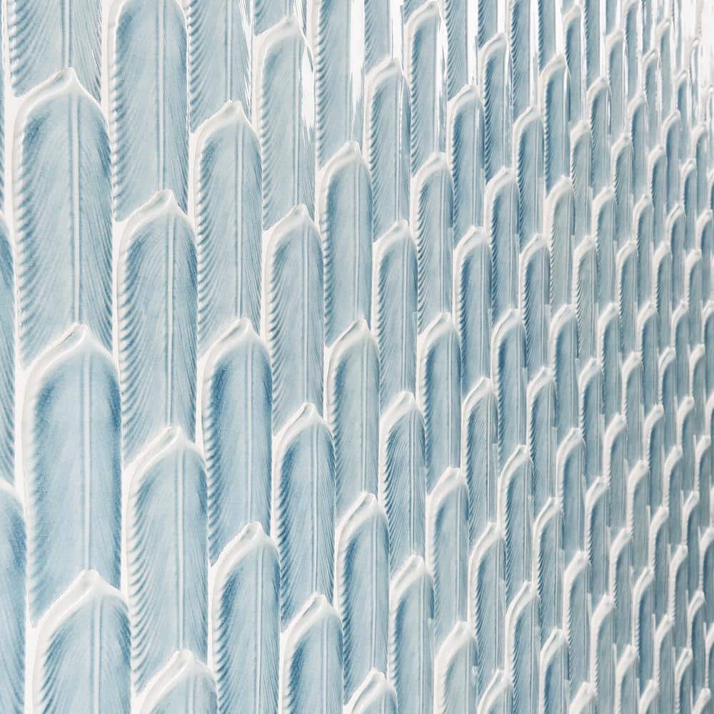 Sky Blue Feather Pattern Ceramic Mosaic Tile