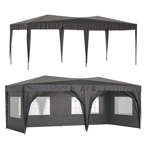 10 ft. x 20 ft. Outdoor Portable Black Party Folding Canopy Tent with Removable Sidewalls and Carry Bag