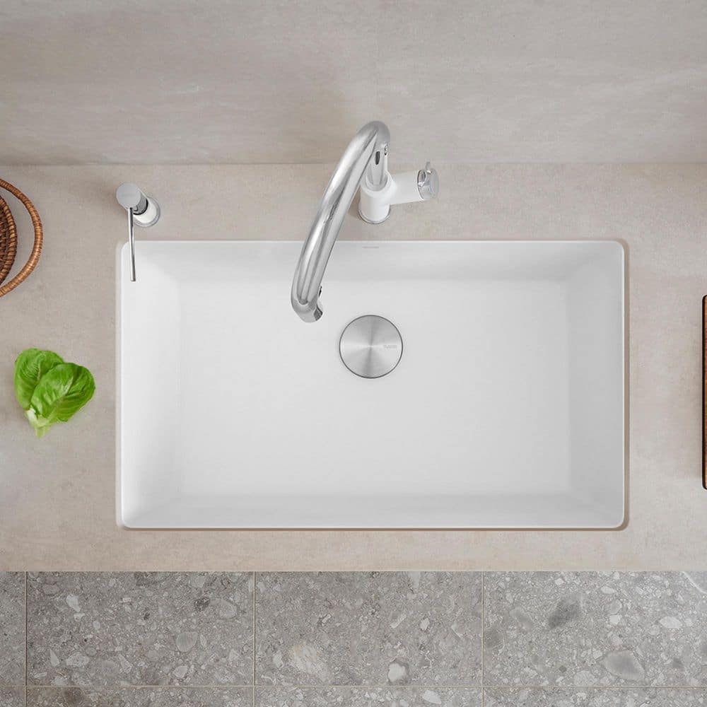 White Stone Single Bowl Undermount Kitchen Sink