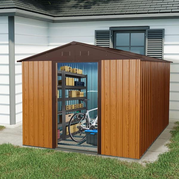 Outdoor Storage Shed 8 ft. W x 10 ft. D Metal Shed with Foundation Brown (80 sq. ft. )