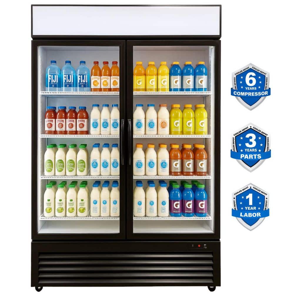 44 in. 34.3cu. ft. Commercial Refrigerator Merchandiser 2 Glass Door in Black Stainless Steel