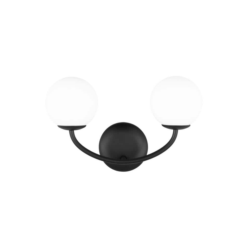 Galassia 15 in. 2-Light Midnight Black Vanity Light with Milk White Glass Shades price history on PriceWatchPro