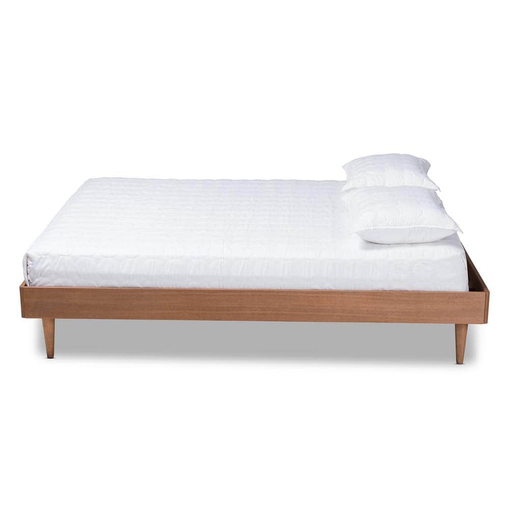 Queen Walnut Wood Platform Bed Frame with Tapered Legs