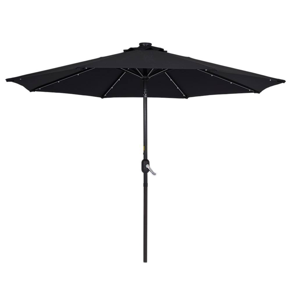 9 ft. Mental Market Patio Umbrella with LED Light in Black