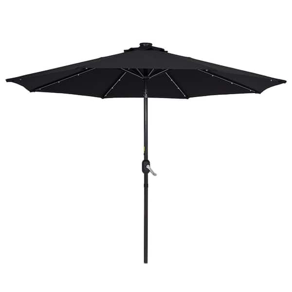 Unbranded 9 ft. Outdoor Patio Umbrella Flip Market Umbrella with Crank and LED Light in Black