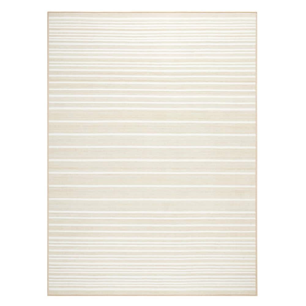 Layne Cream and Beige Tufted Washable Stripe Area Rug
