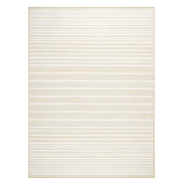Basic Layne Modern Stripe Cream Beige 5 ft. x 7 ft. Machine Washable Rug