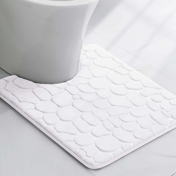 3D Cobble Stone Shaped 20 in. L x 18 in. W Memory Foam Contour Mat Microfiber Non Slip White