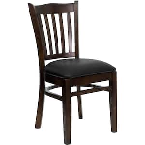 Hercules Series Walnut Vertical Slat Back Wooden Restaurant Chair with Black Vinyl Seat