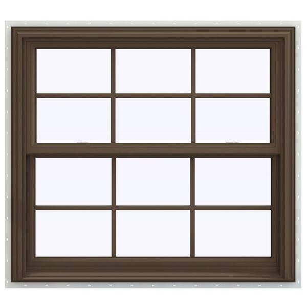 JELD-WEN 39.5 in. x 40.5 in. V-2500 Series Brown Painted Vinyl Double Hung Window with Colonial Grids/Grilles