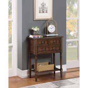 Kendra 23.75 in. Dark Oak Standard Rectangle Wood Console Table with 3 Drawers and Shelf