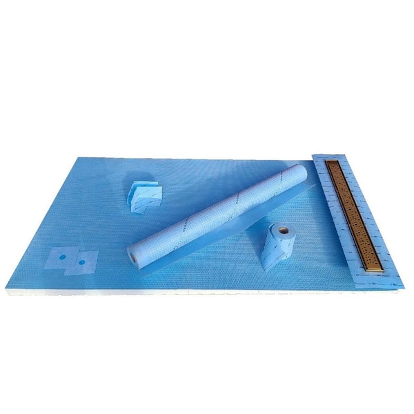 ALINO 60 in. x 72 in. Linear Alcove Shower Kit with 54 in. Matte Gold Wall Drain