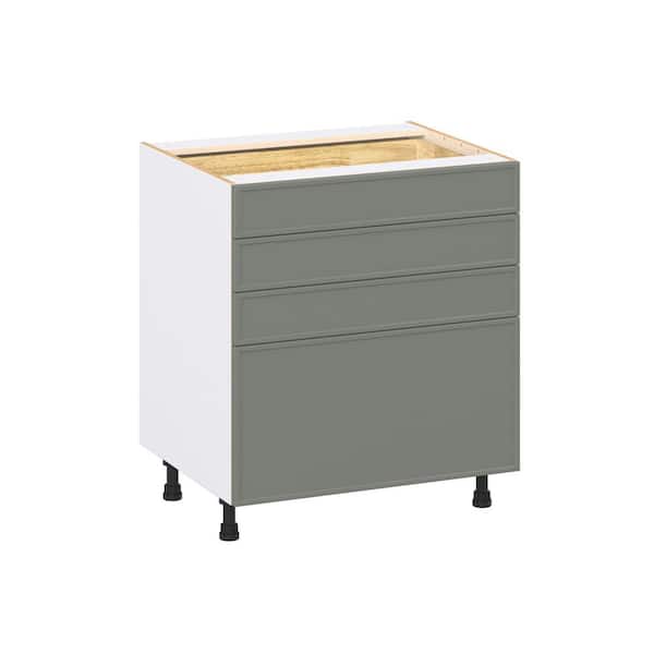 Fairview 30 in. W x 24 in. D x 34.5 in. H Assembled Slim Shaker Drawer Base Kitchen Cabinet in Moss Green with 4-Drawers