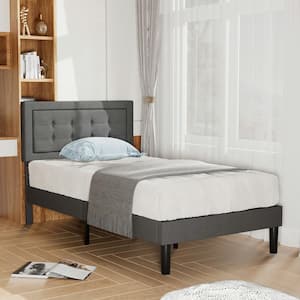Metal Plus Wooden Bar Upholstered Premium Platform Bed Grey Finely Polyfabric Upholstered Twin Size Bed 39.3 in. W