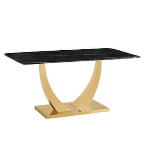 Modern Rectangle Black Glass Pedestal Dining Table Seats for 6 (63.00 in. L x 30.00 in. H)