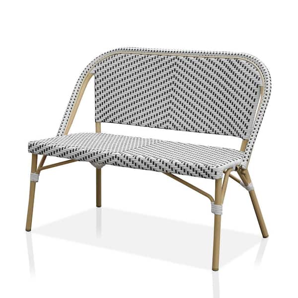 Furniture of America Janele Natural Tone with Black Wicker Seat Outdoor Loveseat