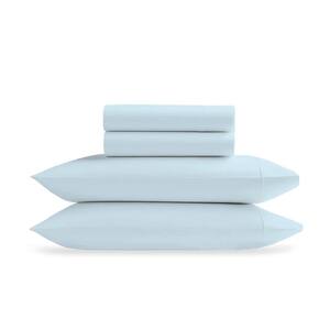2-Piece Set Light Blue Solid 100% Organic Cotton Sheets, Twin, Smooth and Breathable, Super Soft Fitted Sheet Sets