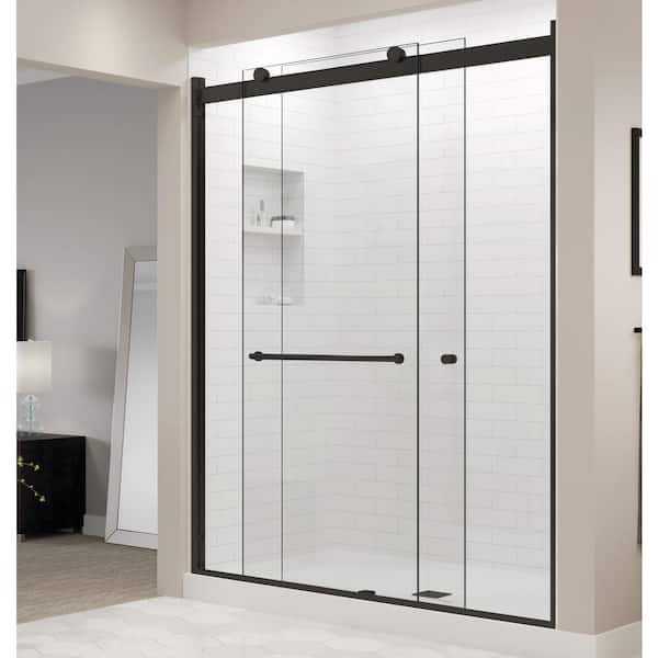 Basco Rotolo 48 in. x 70 in. Semi-Frameless Sliding Shower Door in Matte Black with Handle