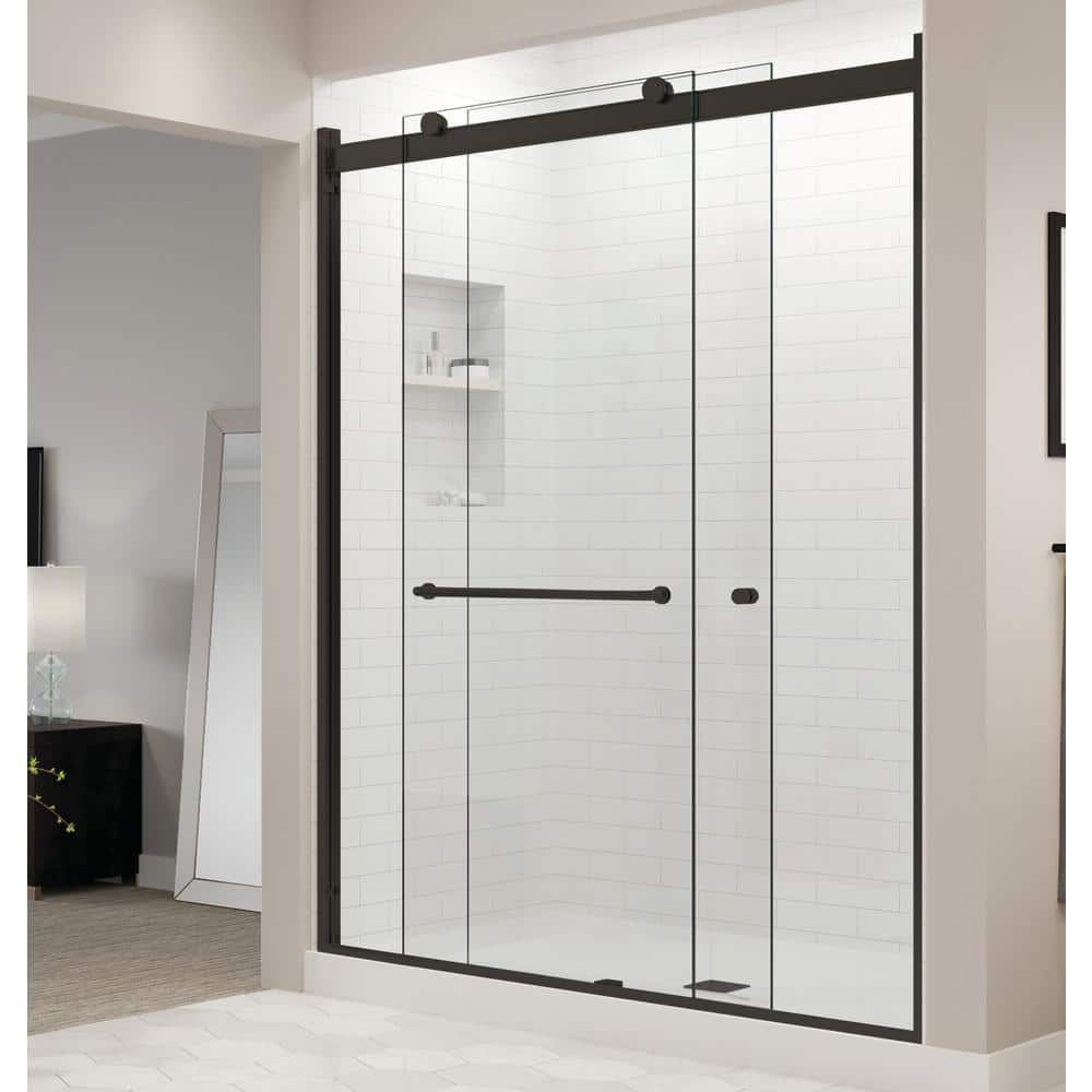 Basco Rotolo 60 in. x 70 in. Semi-Frameless Sliding Shower Door in Matte  Black with Handle RTLH05B6070CLWI - The Home Depot