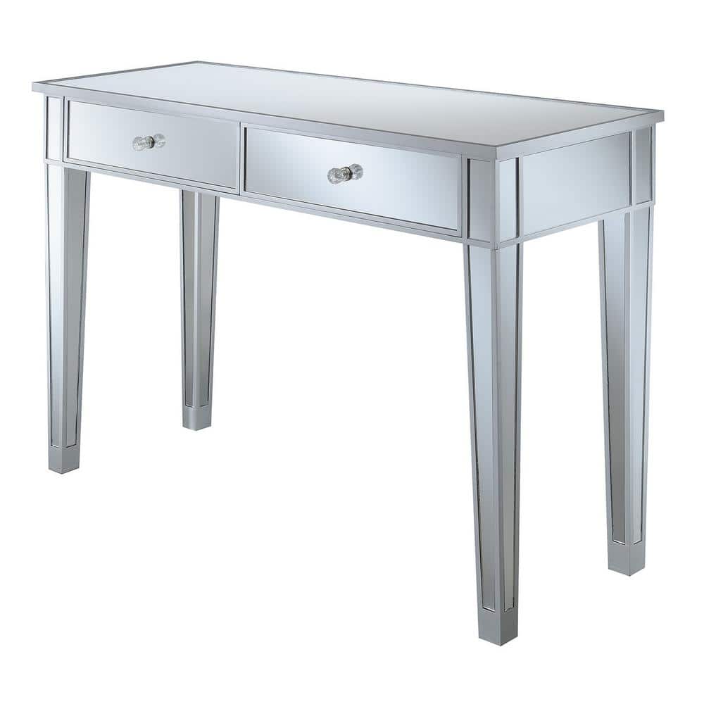 Silver Mirrored Wood Desk Console with Storage