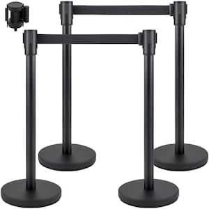 Crowd Control Stanchion 6.6 ft. Black Retractable Belt Stainless Steel Safety Barriers with Metal Base, Black (4-Pack)