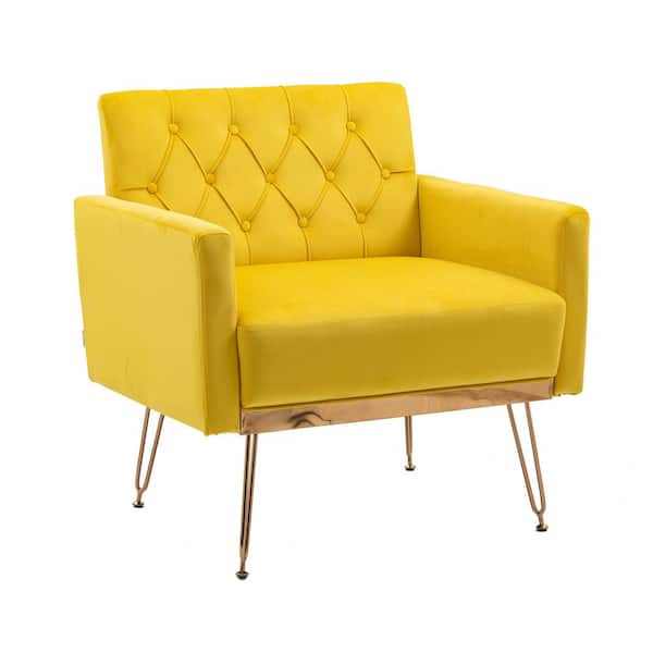 Unbranded 31 in. Mustard Velvet Arm Chair with Rose Golden Legs