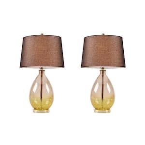 26.75 in. Ombre Gold Glass Table Lamp With Drum-Shaped Shade, (Set of 2)