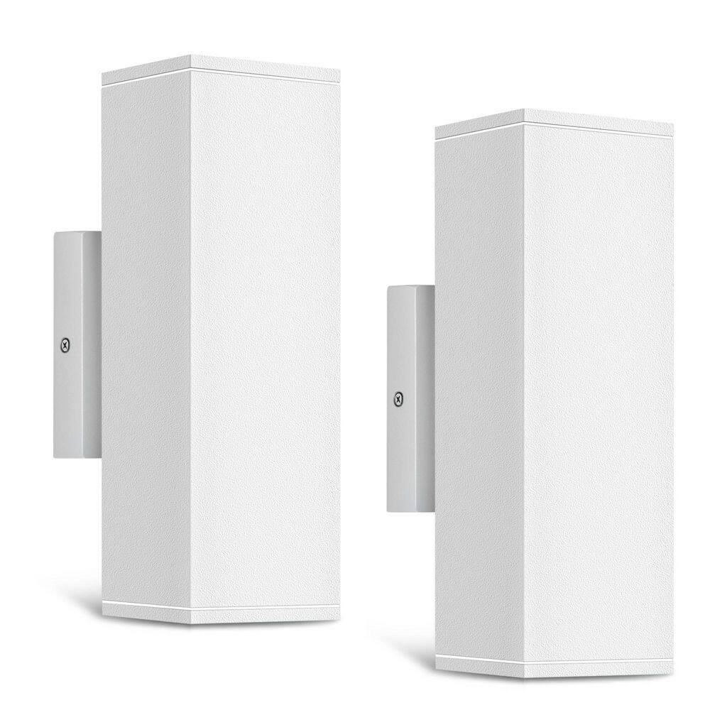 White Aluminum Outdoor Hardwired Rectangle Wall Lantern Sconce with 12W 2700K Integrated LED Up Down Light (2-Pack) price history on PriceWatchPro