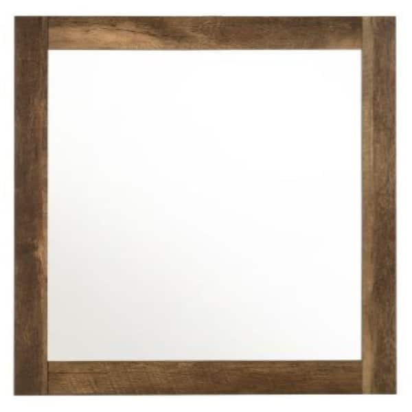 Benjara 35 in. H x 1 in. W Rustic Oak Brown Square Solid Wood Classic Framed Mirror